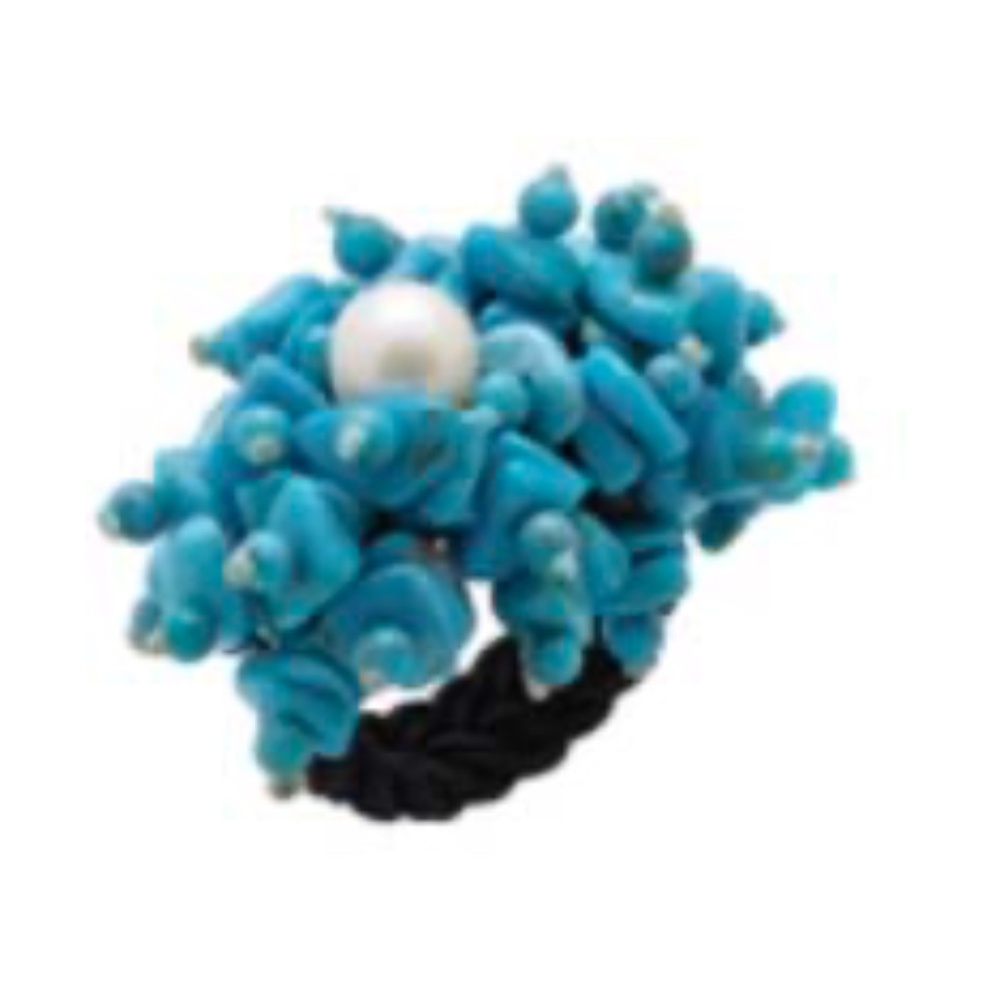 FRESHWATER PEARL & TURQUOISE GEMSTONE RING, ADJUSTABLE ONE SIZE, GENUINE PEARL &